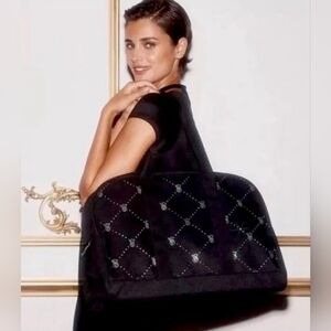 Victorias Secret Weekender Zipper Bling Black Quilted Tote Duffle Bag VS Logo